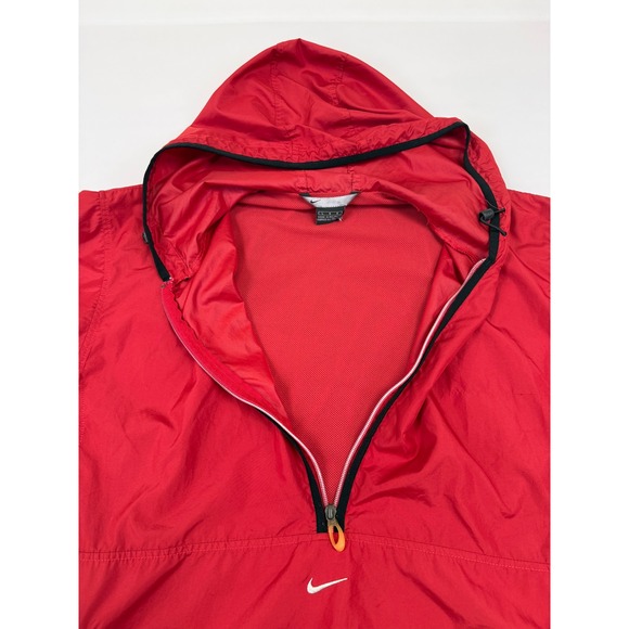 Vintage Y2K Nike Center Swoosh Mens Red Half Zip Hooded Windbreaker Jacket Large - Picture 3 of 15